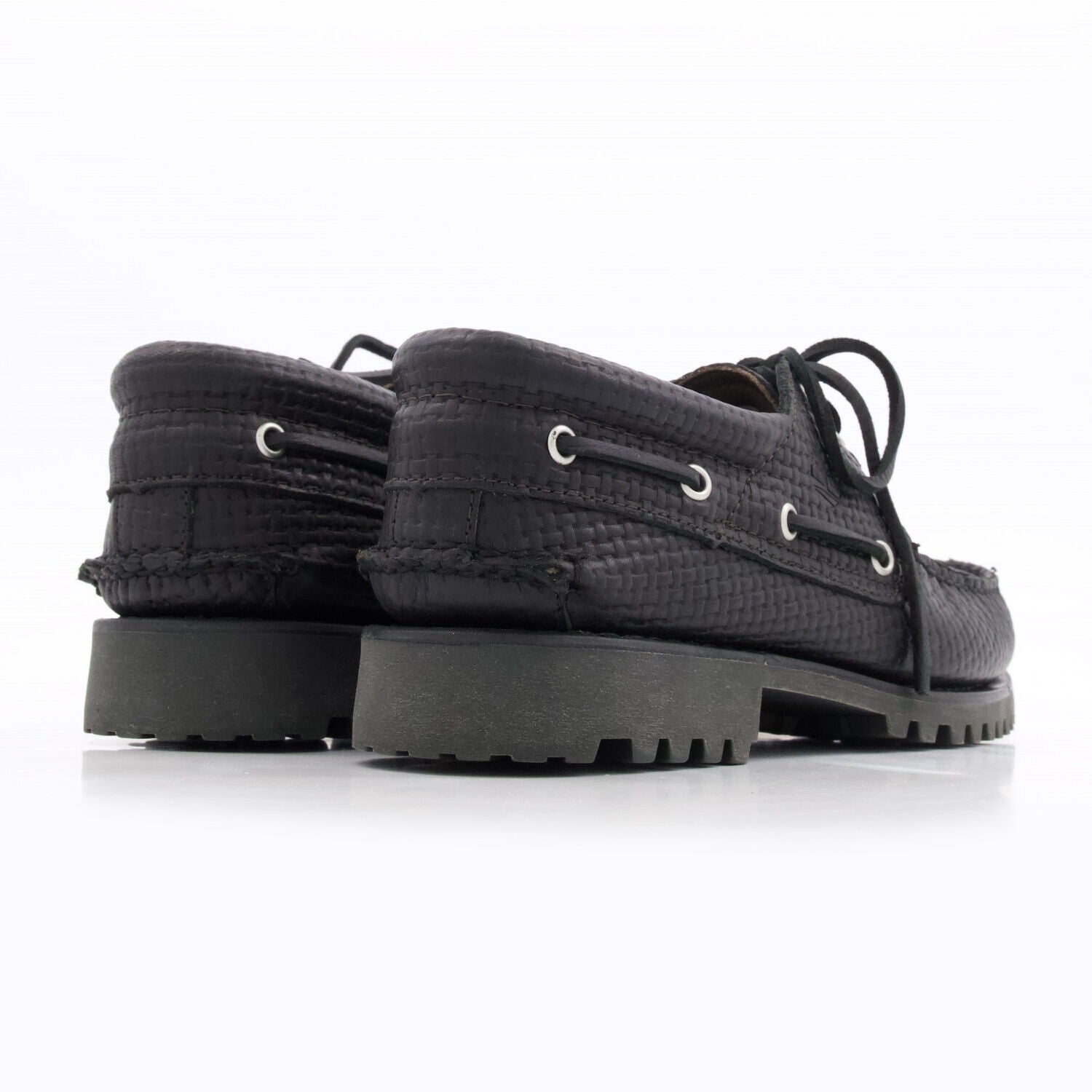 Genuine Timberland black weave Full Grain Boat Shoes 3 Eye RRP £180 size- UK9
