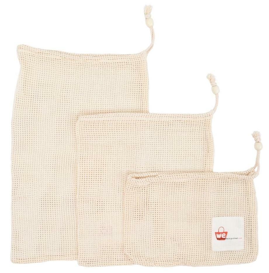 3-PACK Reusable Eco-Friendly Mesh Cotton Fruit/Vegetable Bags, MIXED SIZES