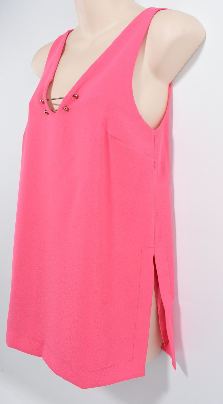 RIVER ISLAND Womens 'Carmen' Sleeveless V-neck Top, Pink, size UK 6