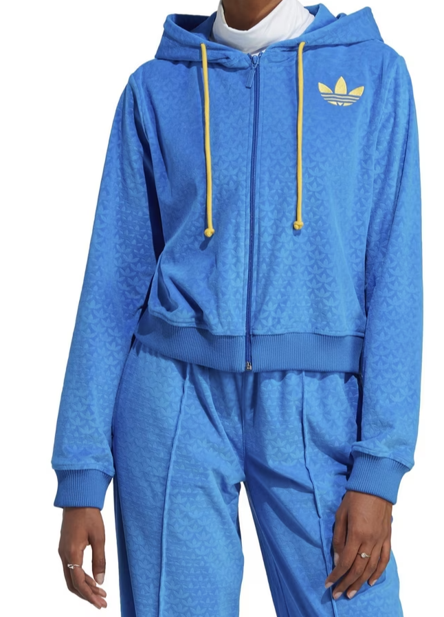 ADIDAS ORIGINALS ADICOLOR 70'S VELOUR ZIP CROPPED HOODIE UK10 Small RRP £83