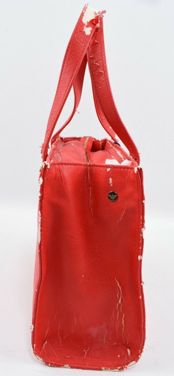 ARMANI JEANS Red Distressed Faux Leather Handbag - 'use until it's no use'
