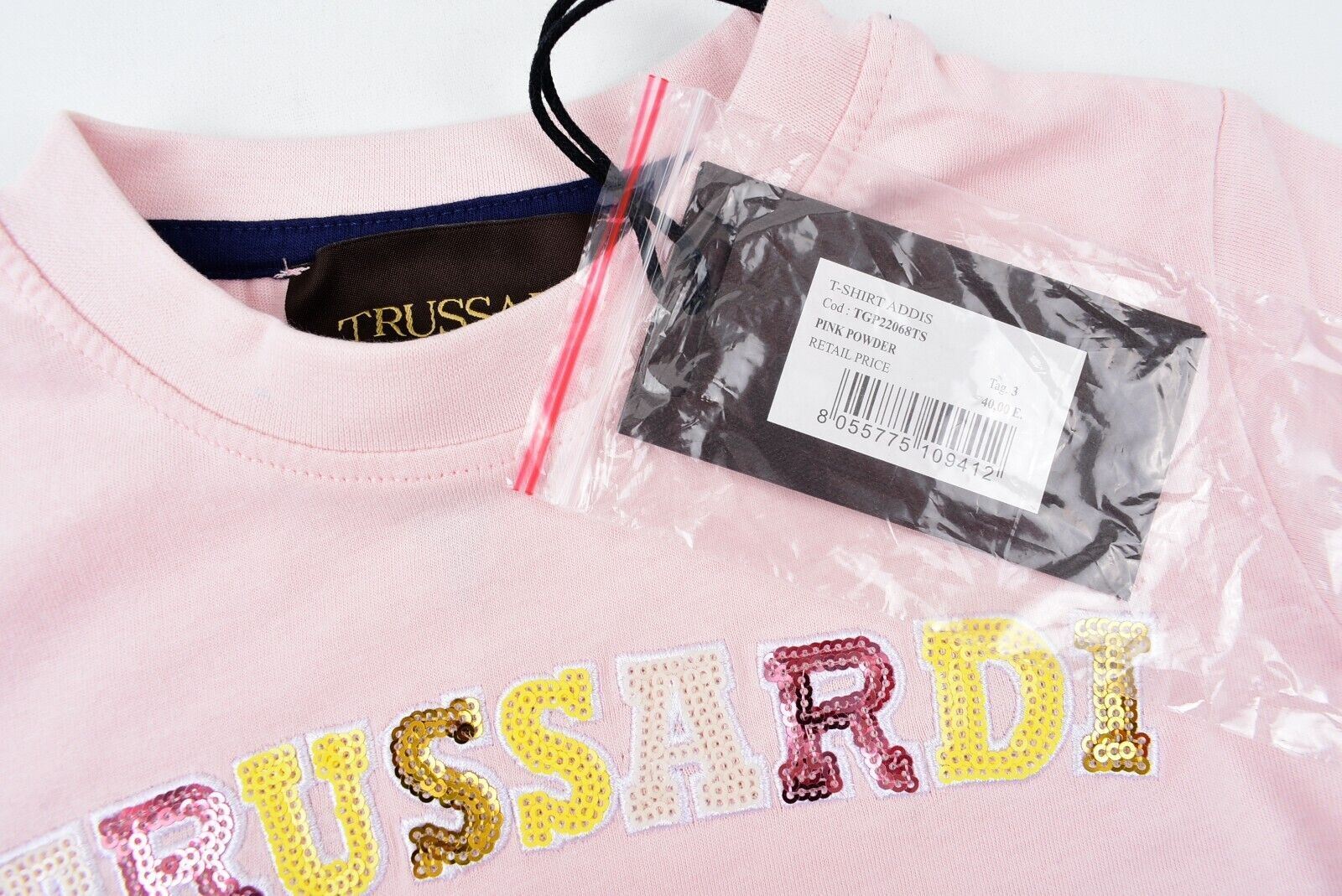 TRUSSARDI Girls ADDIS Embellished Logo T-shirt, Powder Pink, size 3 years