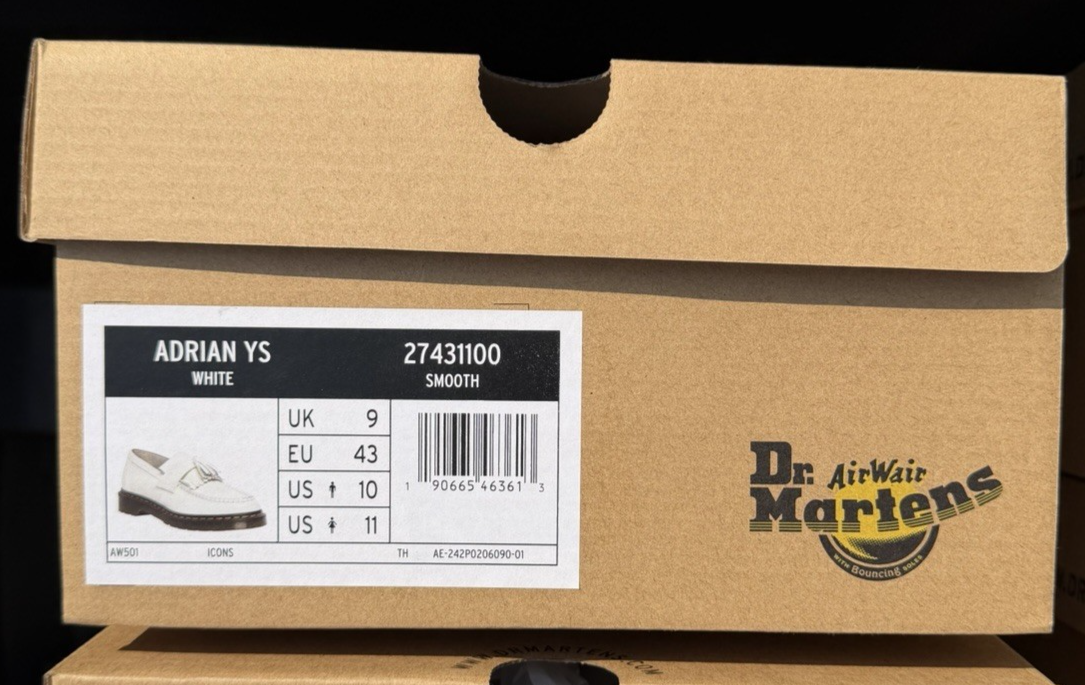 Dr Martens Adrian YS White Smooth Leather Tassel Loafers UK9 EU43 New RRP £160
