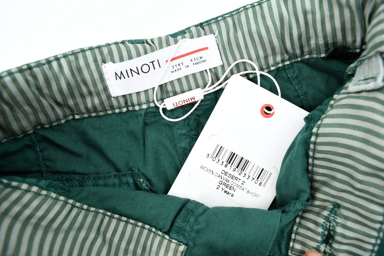 MINOTI Baby Boys Kids Woven Canvas Combat Shorts, Green, size 2 years