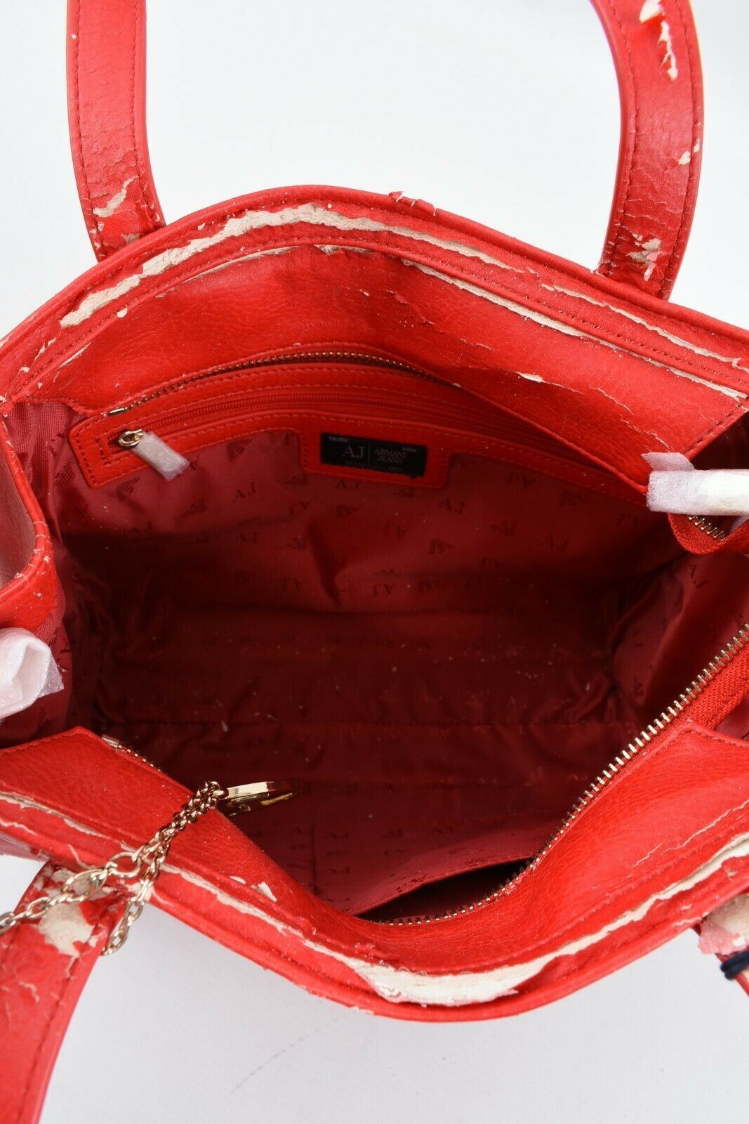ARMANI JEANS Red Distressed Faux Leather Handbag - 'use until it's no use'