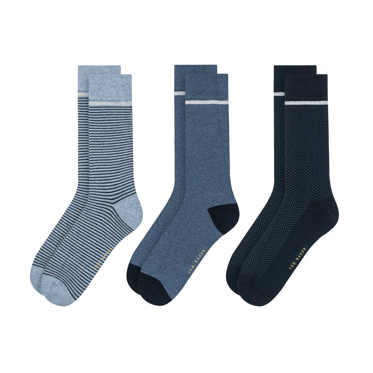 Ted Baker Mens Formal Crew Socks UK 7 - 11 Blue tones Pack of 3 Cotton Blend