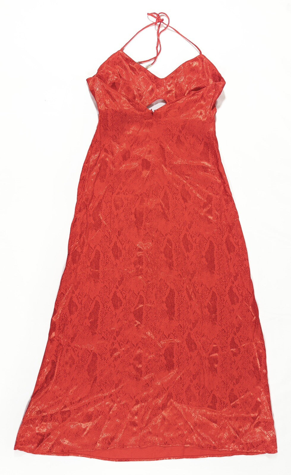 AFRM Women's Red Slip Dress Cutout Halterneck Backless Snakeskin Print Size UK L