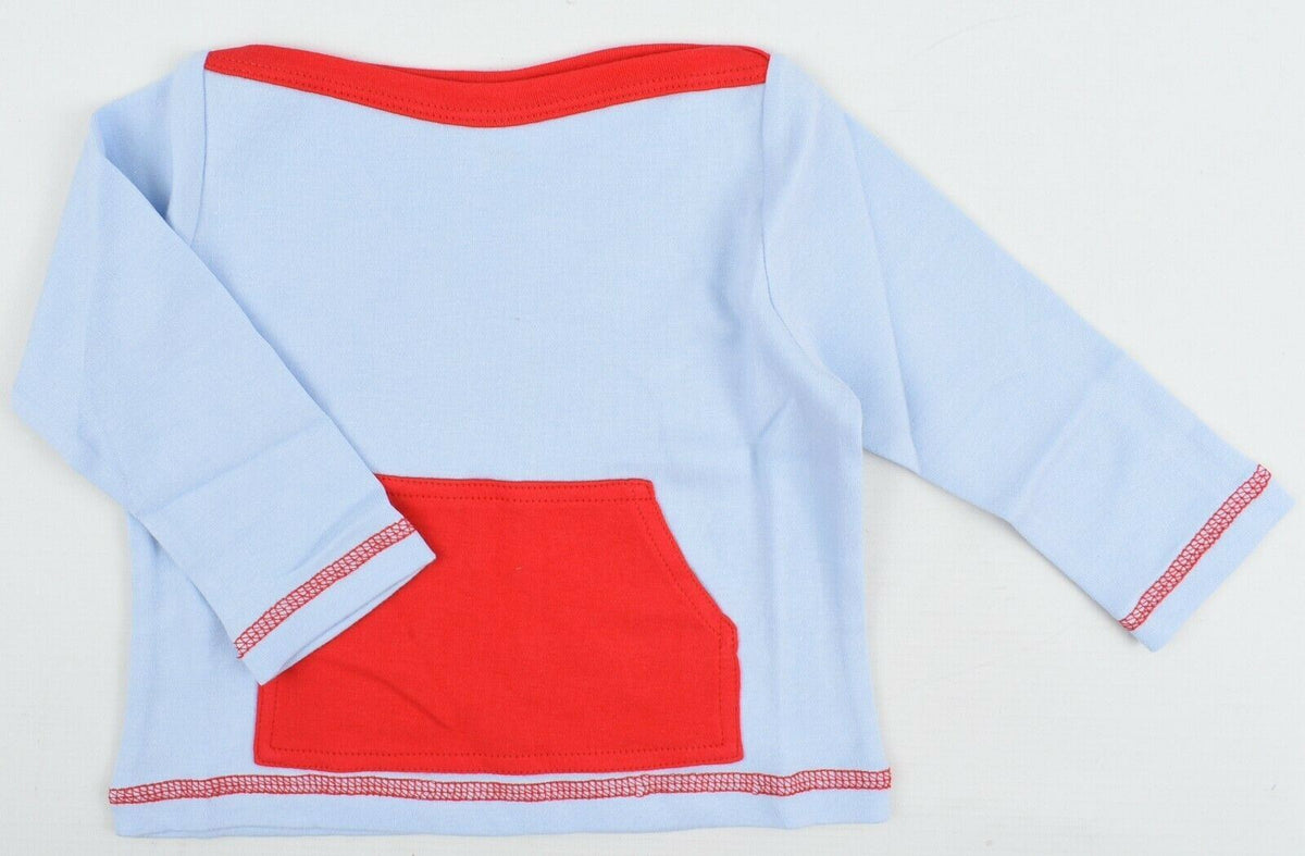 GREEN RABBIT Baby Boat Neck Top, Blue/Red, MADE IN UK, size 12-18 months