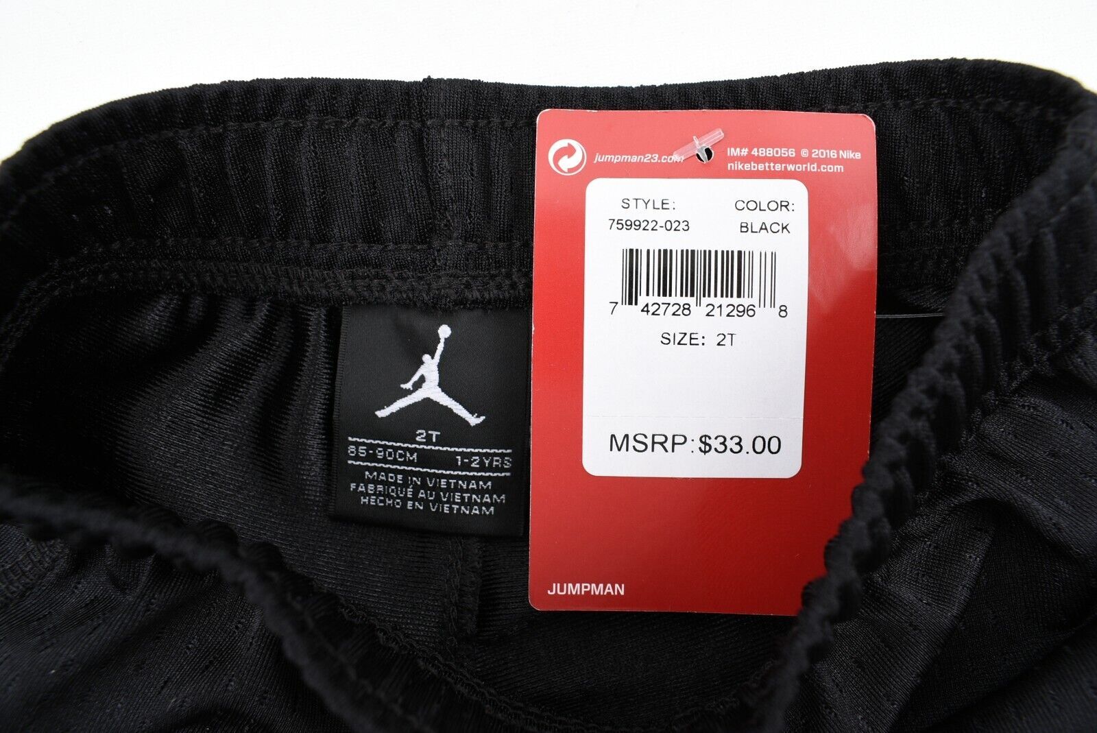 NIKE AIR JORDAN Boys Kids Basketball Style Shorts, Black, size 1-2 years