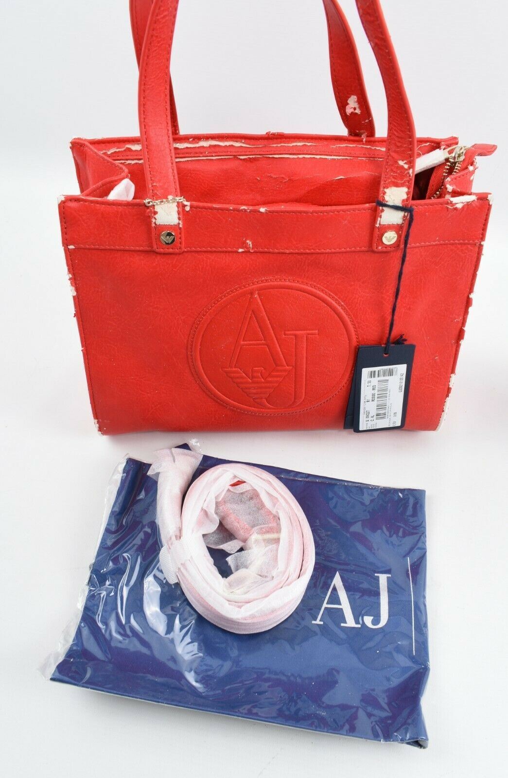 ARMANI JEANS Red Distressed Faux Leather Handbag - 'use until it's no use'