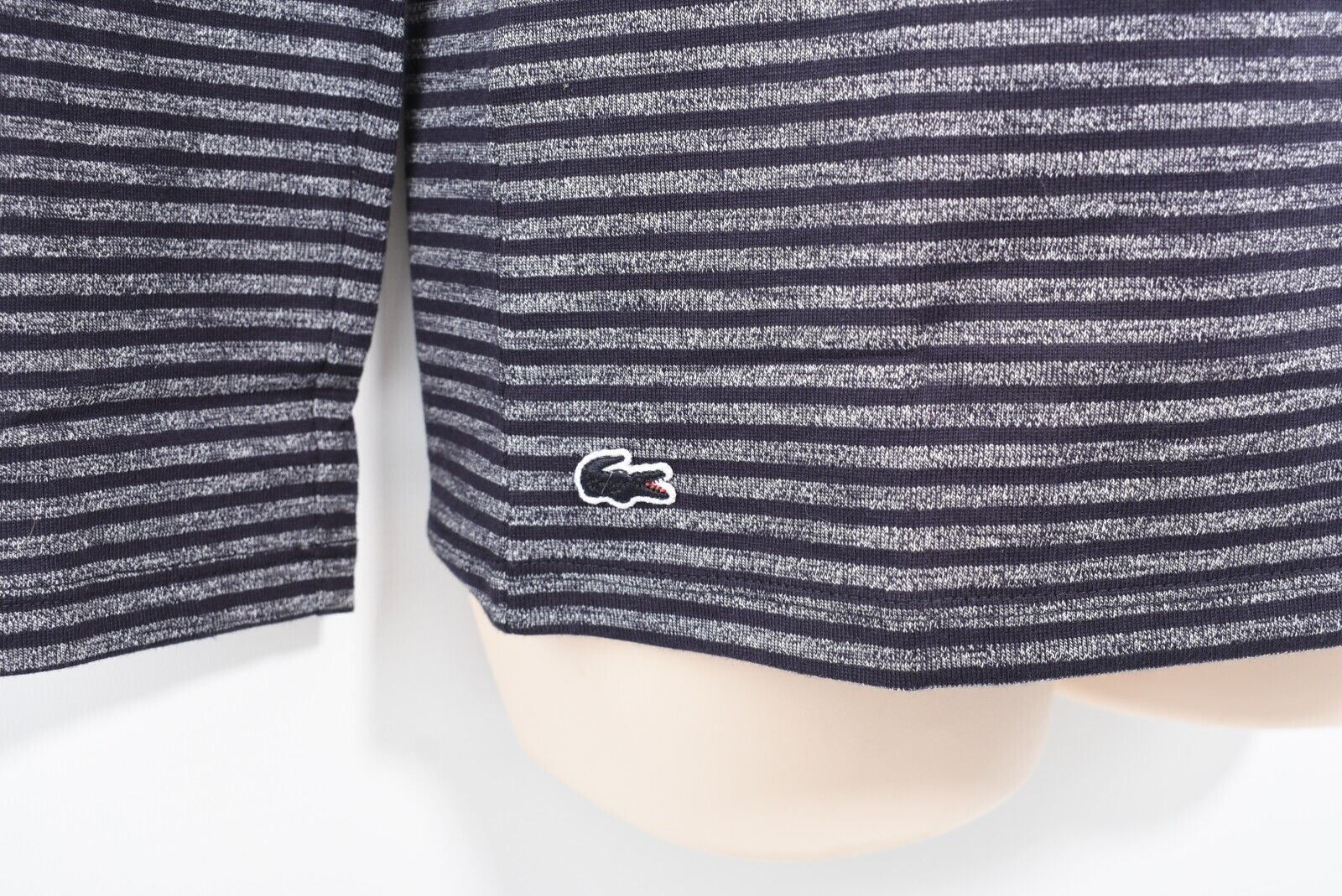 LACOSTE Womens Long Sleeve Striped Top, Navy Blue-Grey Striped, size S