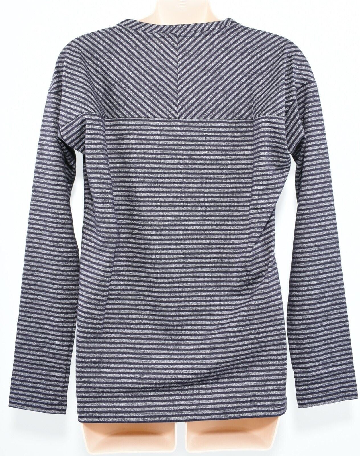 LACOSTE Womens Long Sleeve Striped Top, Navy Blue-Grey Striped, size S