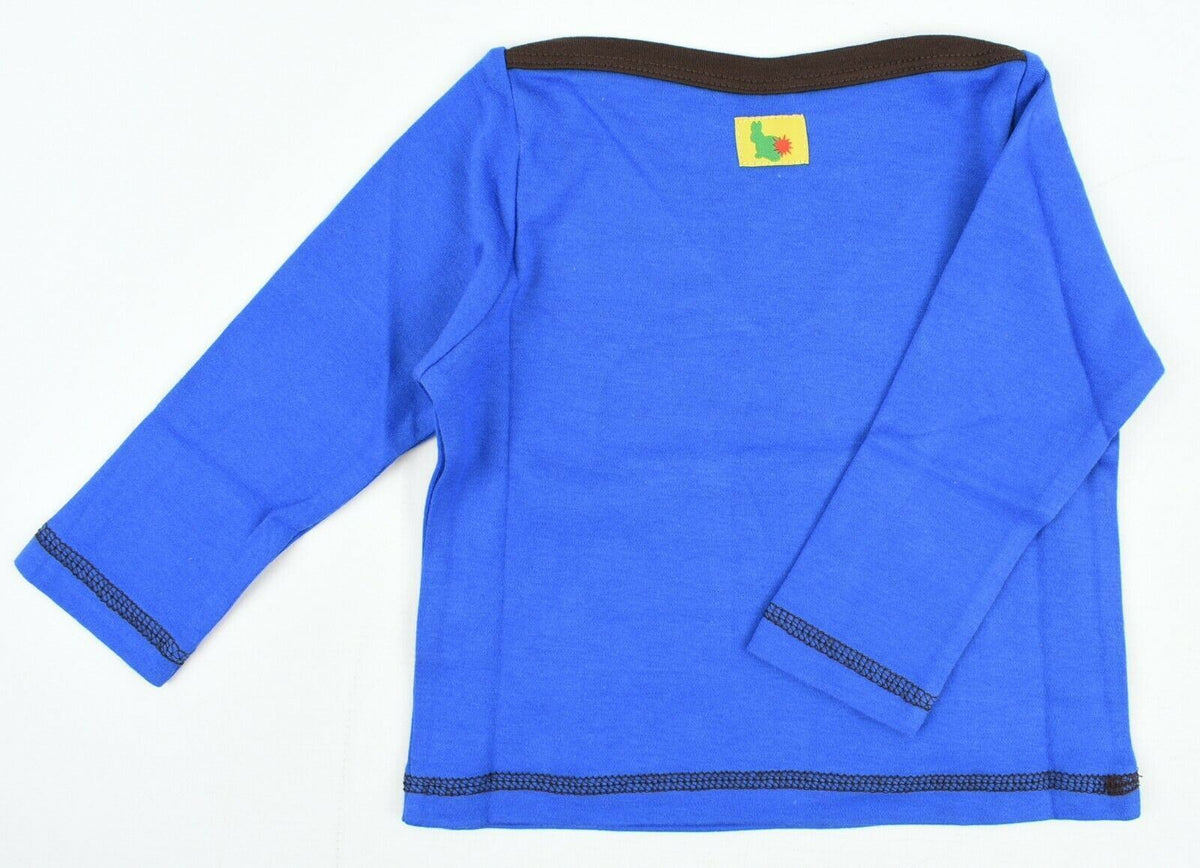 GREEN RABBIT Baby Boat Neck Top, Blue/Grey, MADE IN UK, size 12-18 months