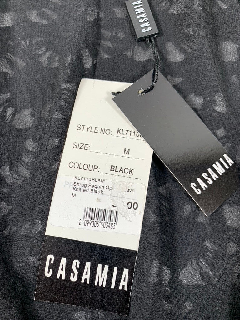 Casamia Women's Black Sequinned Knitted Short Sleeve Top size M