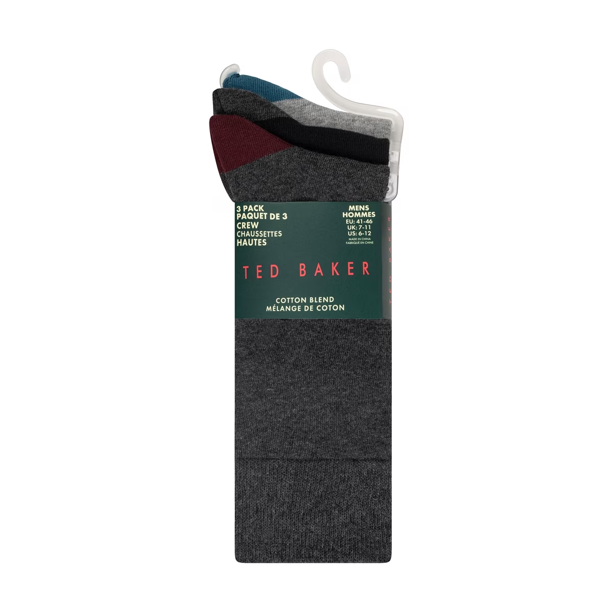 Ted Baker Mens Formal Crew Socks UK 7 - 11 Grey tones Pack of 3 Cotton Blend