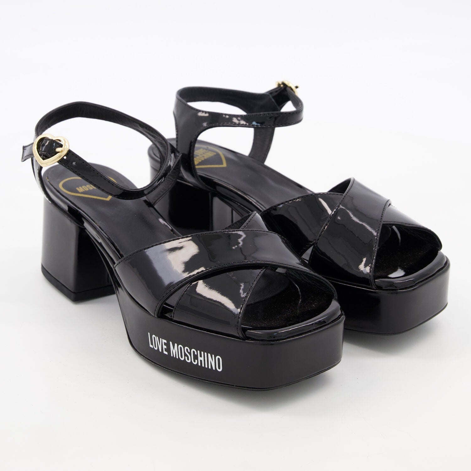 Love Moschino Black Leather Heeled Sandals UK6 EU39