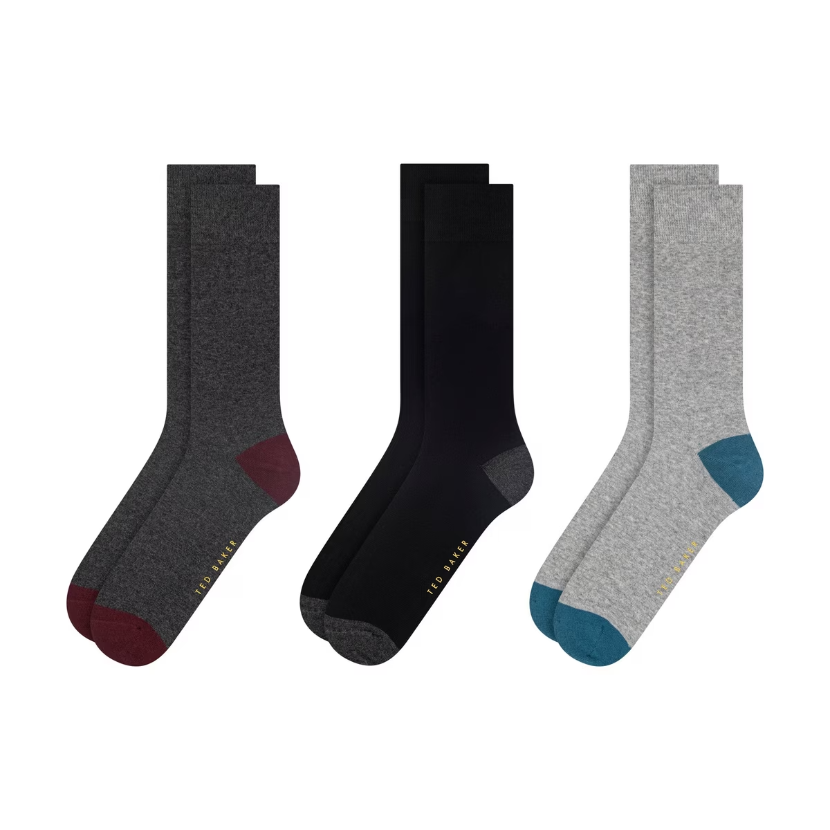 Ted Baker Mens Formal Crew Socks UK 7 - 11 Grey tones Pack of 3 Cotton Blend