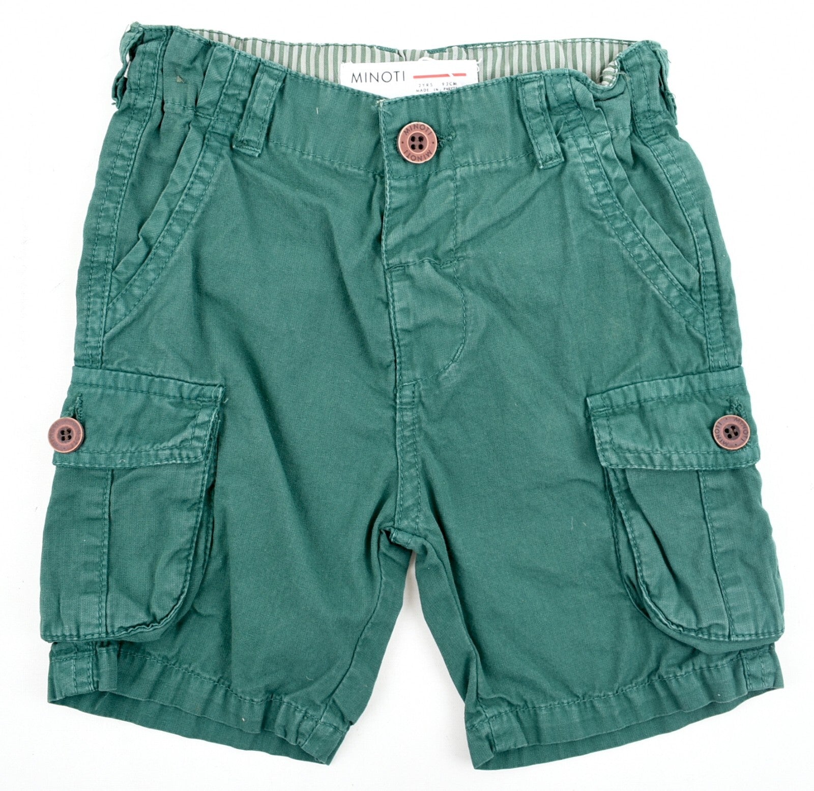 MINOTI Baby Boys Kids Woven Canvas Combat Shorts, Green, size 2 years