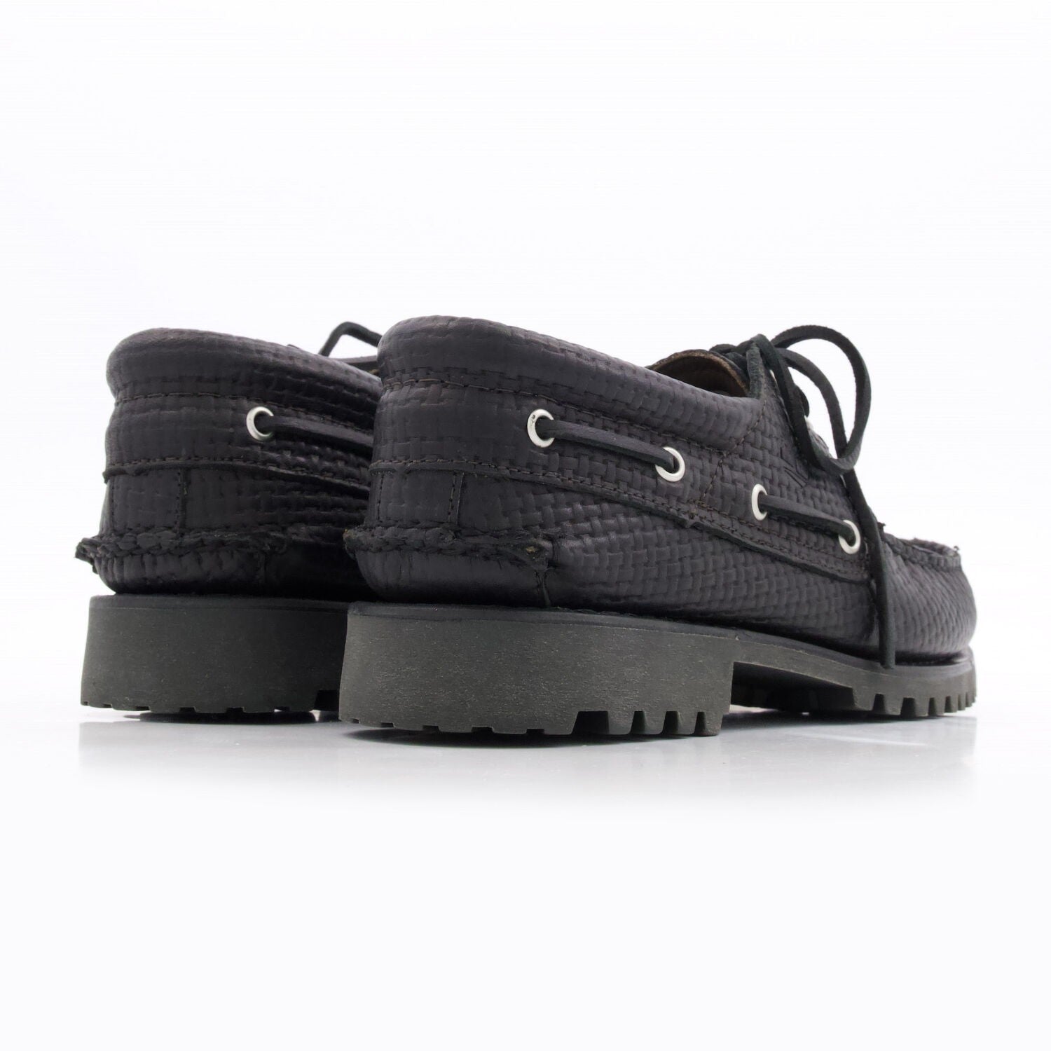 Genuine Timberland black weave Full Grain Boat Shoes 3 Eye RRP £180 size- UK9