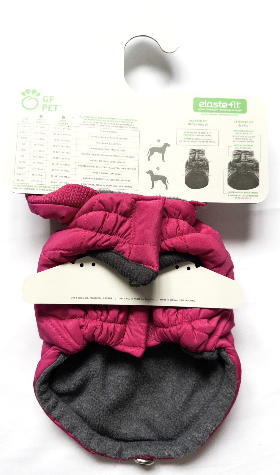 GF Pet Pink Dog Quilted Jacket Elasto-fit Size XS Extra Small