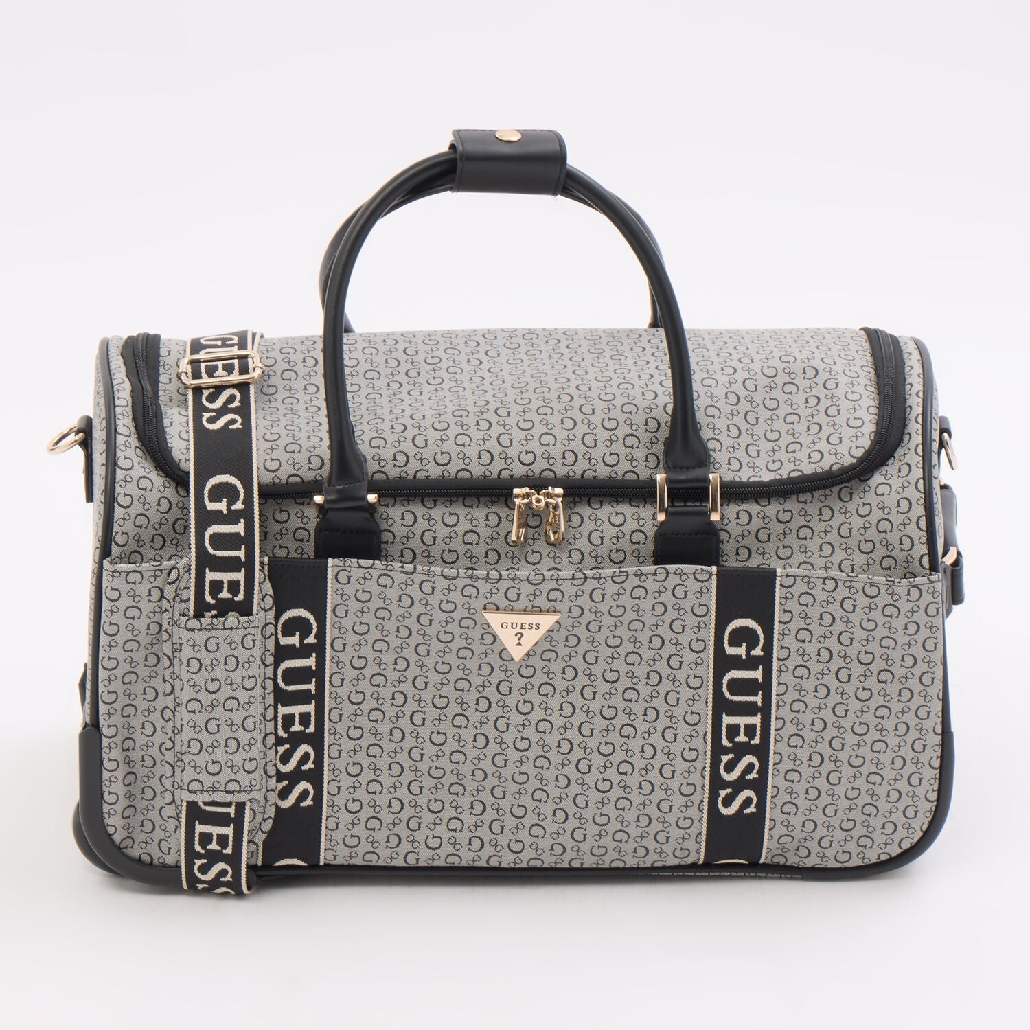 Guess Grey Logo Pattern Charlestown Wheeled Duffle Bag