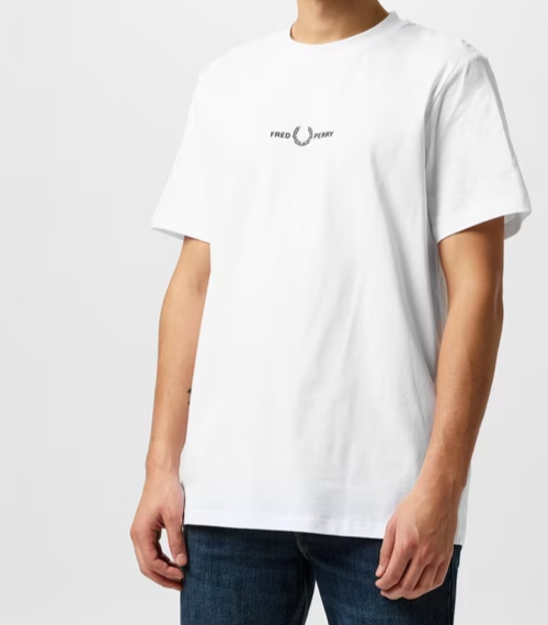 Mens Fred Perry Embroidered Logo White T Shirt Size Small