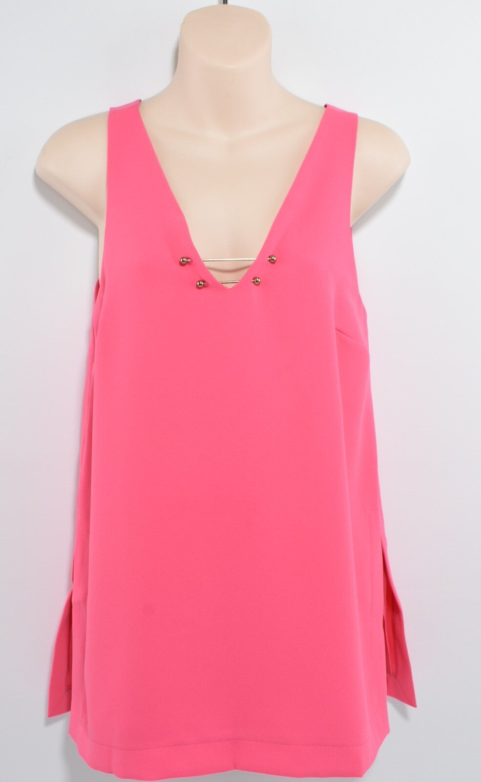 RIVER ISLAND Womens 'Carmen' Sleeveless V-neck Top, Pink, size UK 6