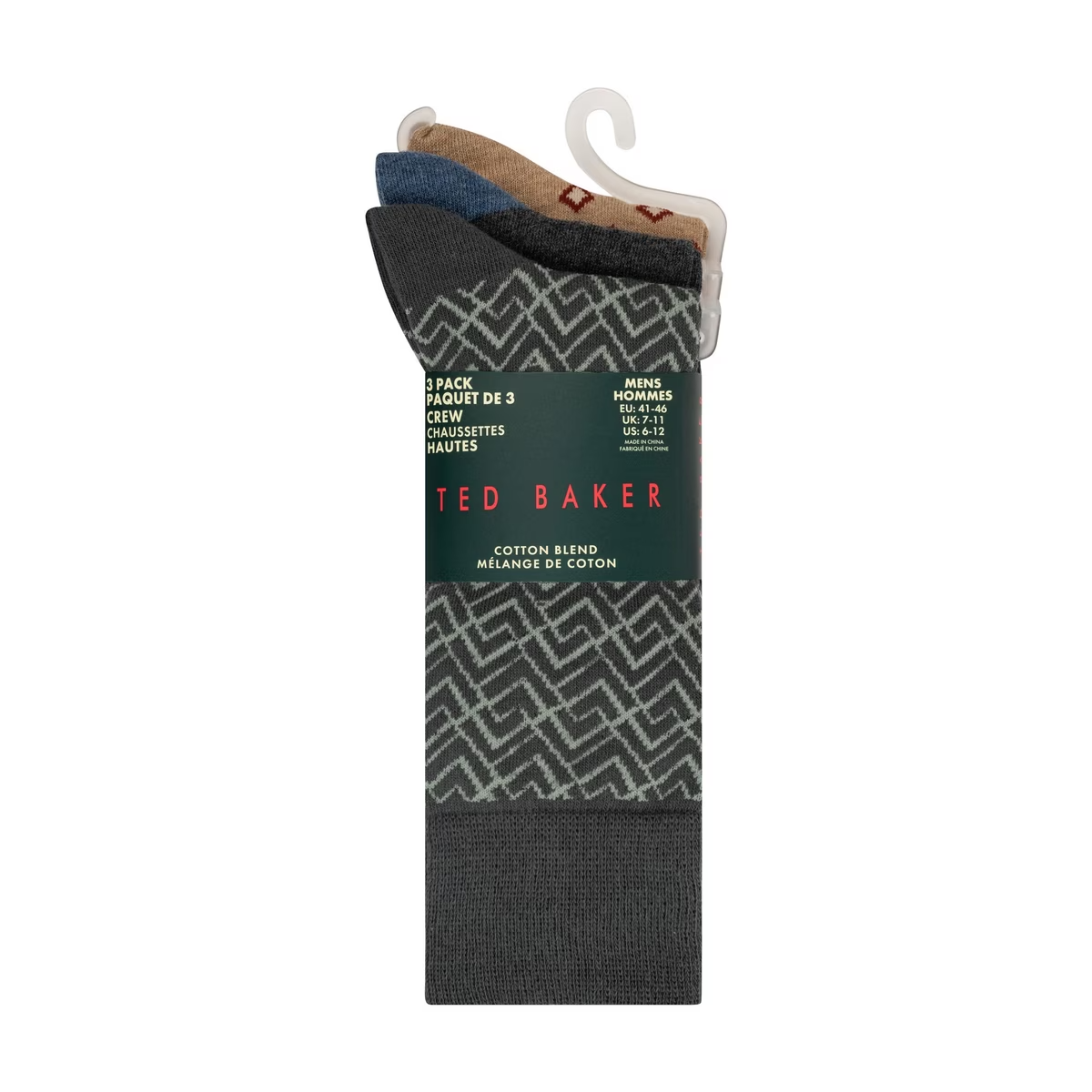 Ted Baker Mens Formal Crew Socks UK 7 - 11 multicoloured Pack of 3 Cotton Blend