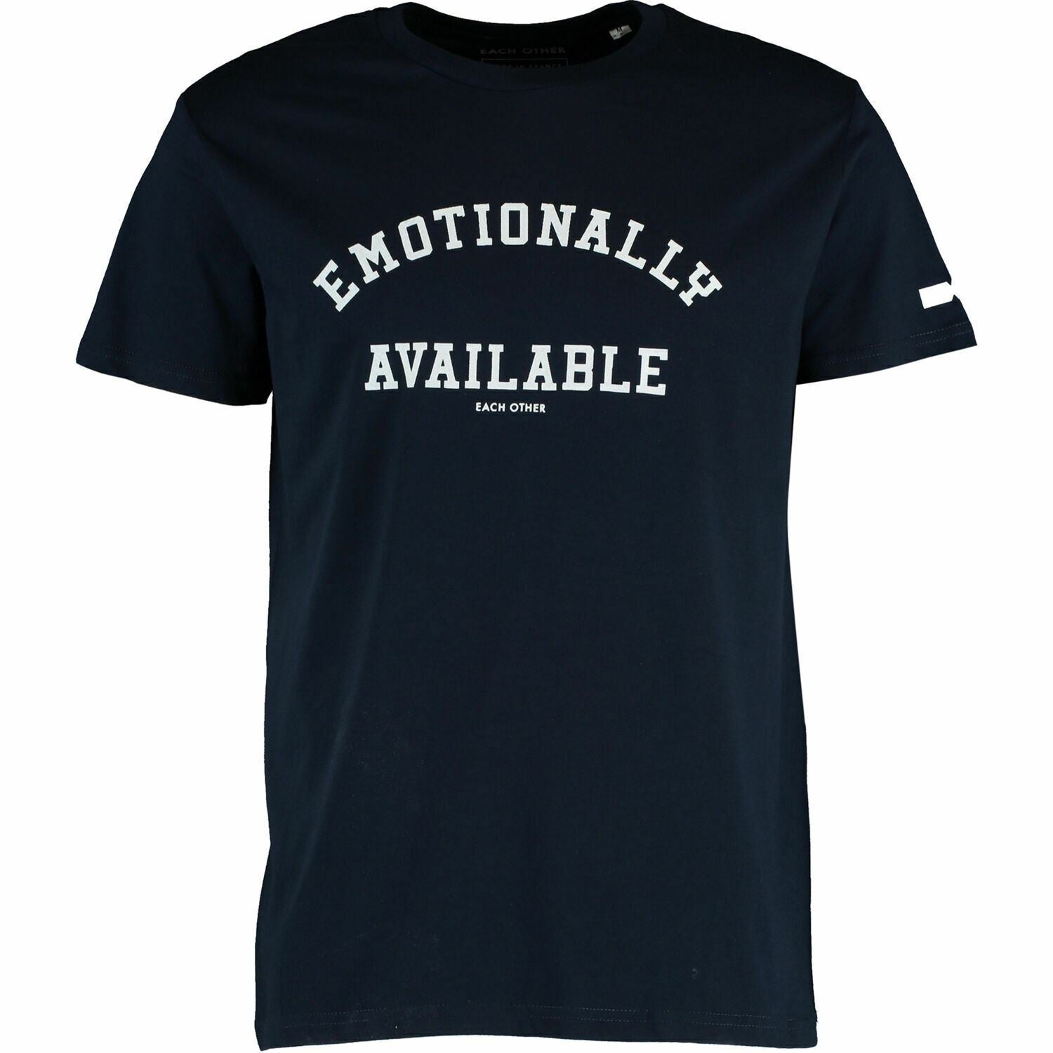 EACH OTHER Menâs 'Emotionally Available' T-shirt, Organic Cotton, Blue, size S