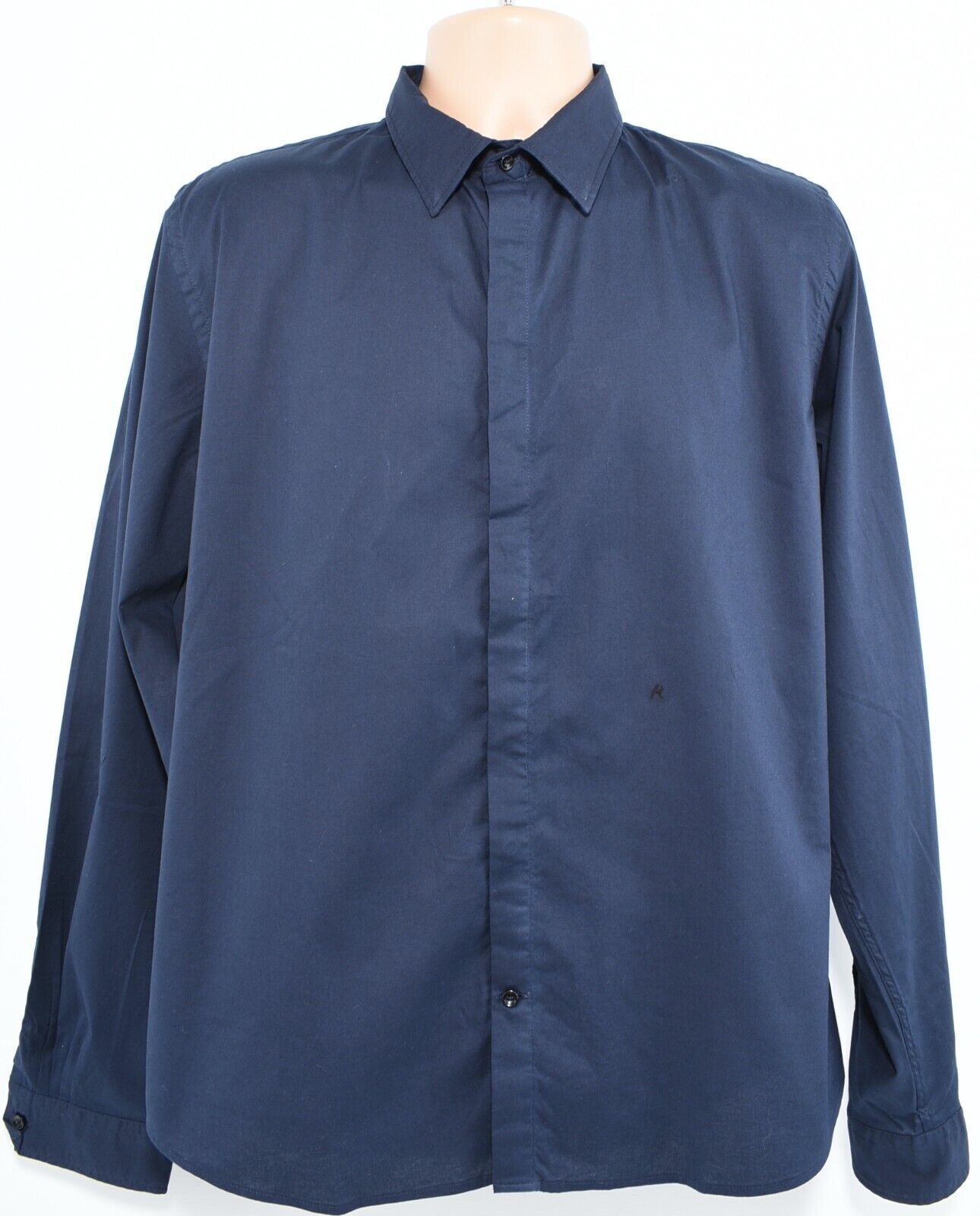REPLAY Mens Shirt Long Sleeve Cotton Shirt, Navy Blue, size LARGE