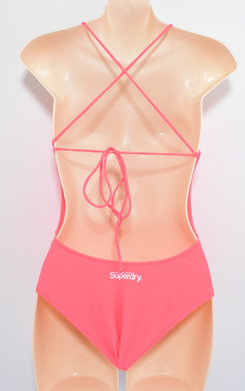 SUPERDRY Womens One-piece Open Back Swimsuit, Fluo Coral, size XS
