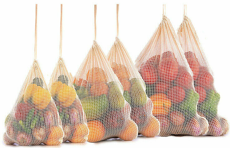 3-PACK Reusable Eco-Friendly Mesh Cotton Fruit/Vegetable Bags, MIXED SIZES