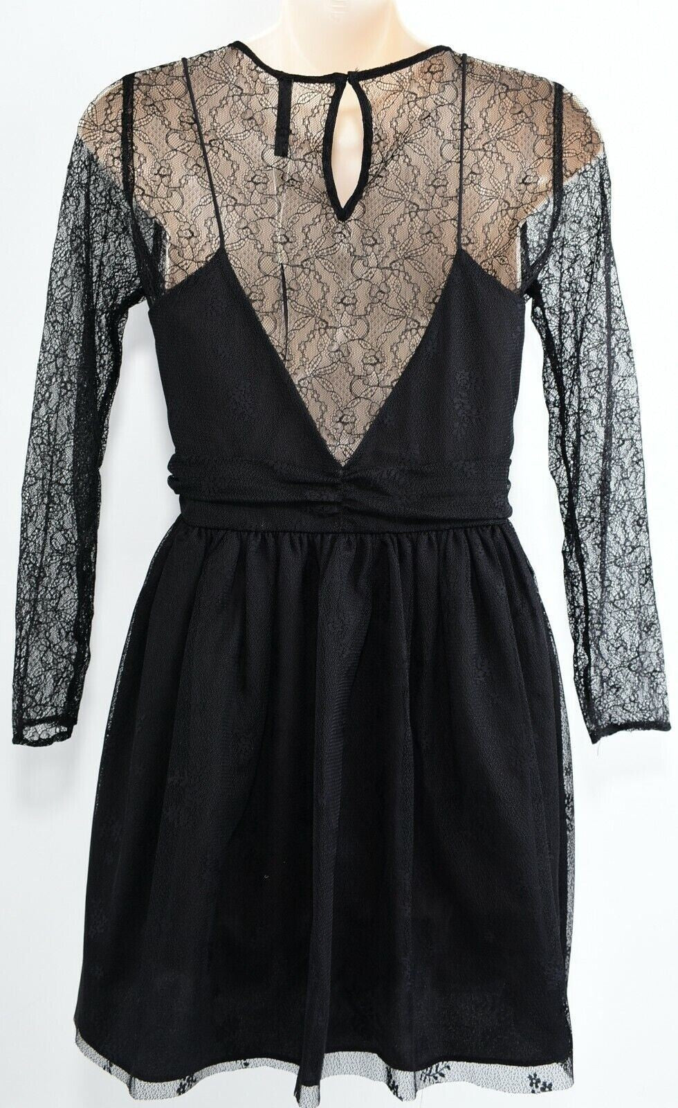 ZARA - TRAFALUC Collection Womens Black Lace Long Sleeve Mini Dress, size M