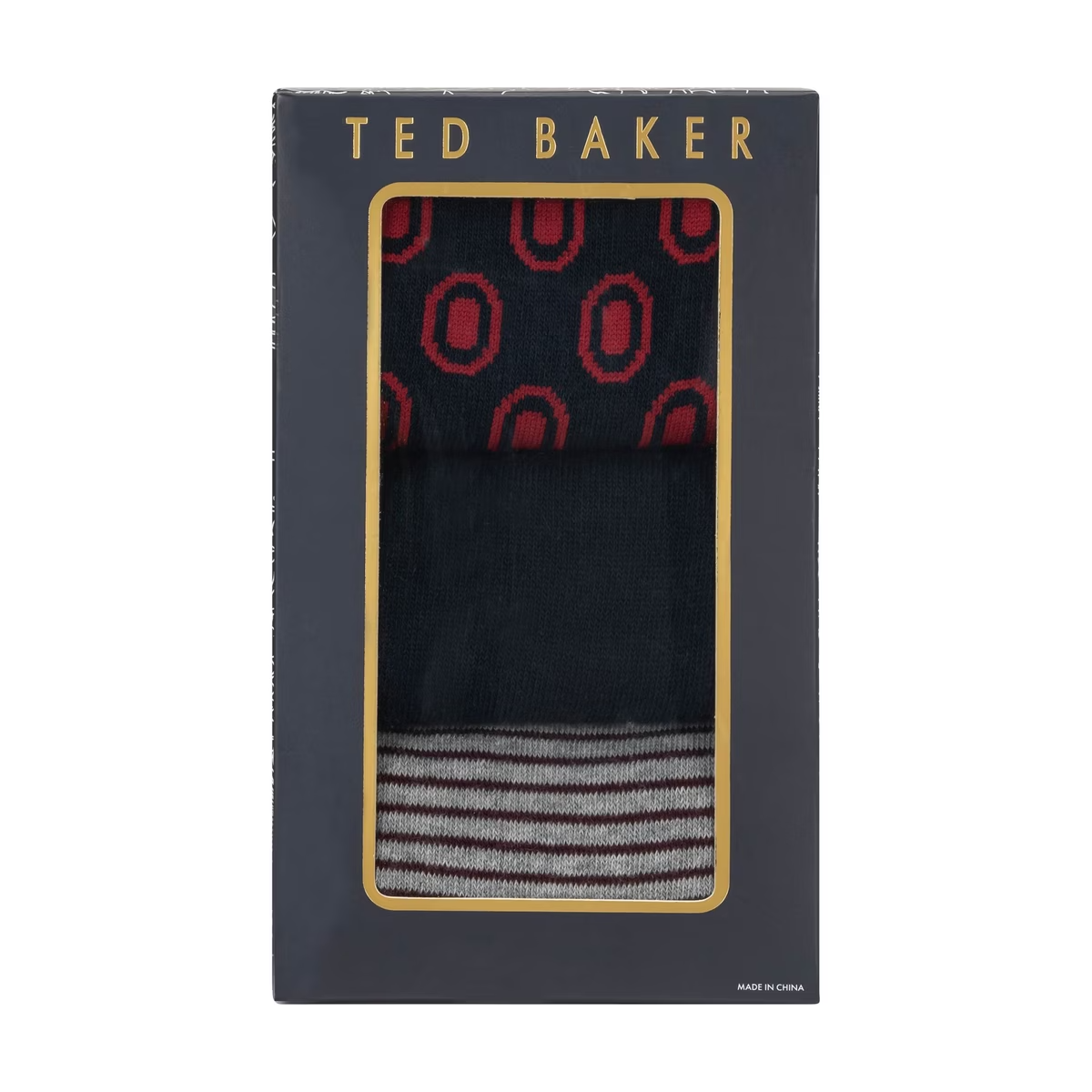 Ted Baker Mens Formal Crew Socks UK 7 - 11 Red tones Pack of 3 Cotton Blend