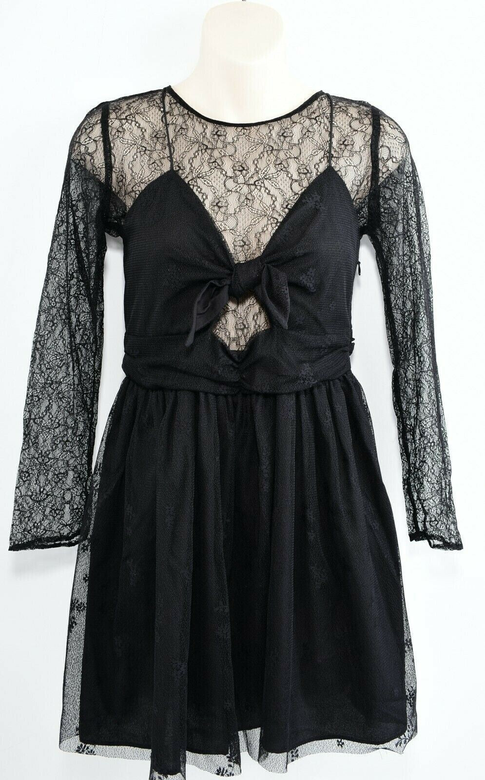 ZARA - TRAFALUC Collection Womens Black Lace Long Sleeve Mini Dress, size M