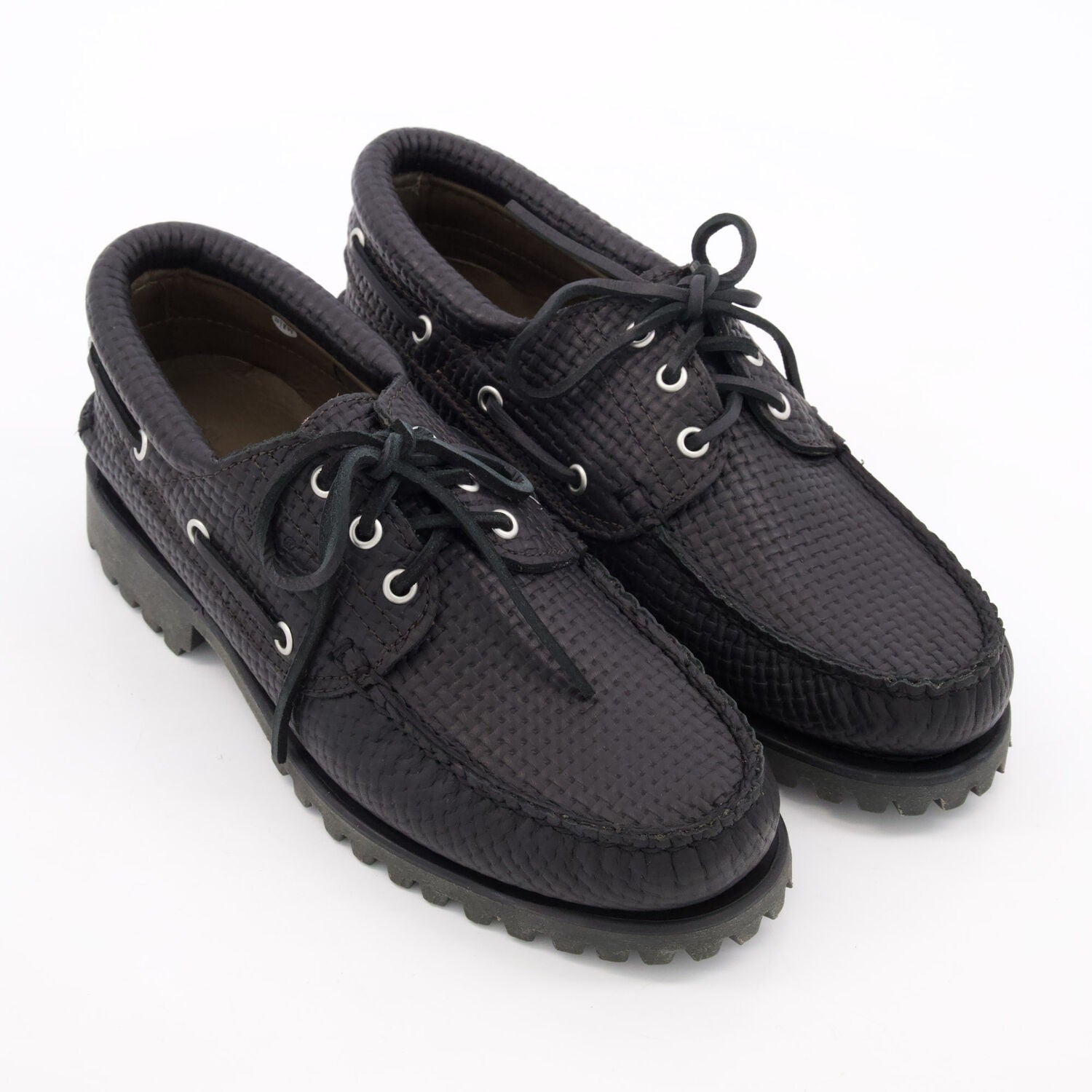 Genuine Timberland black weave Full Grain Boat Shoes 3 Eye RRP £180 size- UK10