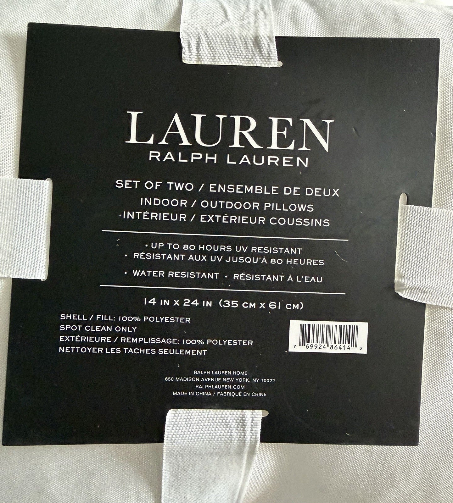 Ralph Lauren White x2 Cushion SET H: 30cm. W: 57cm Indoor /Outdoor Garden