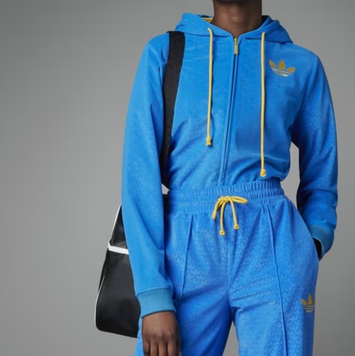ADIDAS ORIGINALS ADICOLOR 70'S VELOUR ZIP CROPPED HOODIE UK10 Small RRP £83