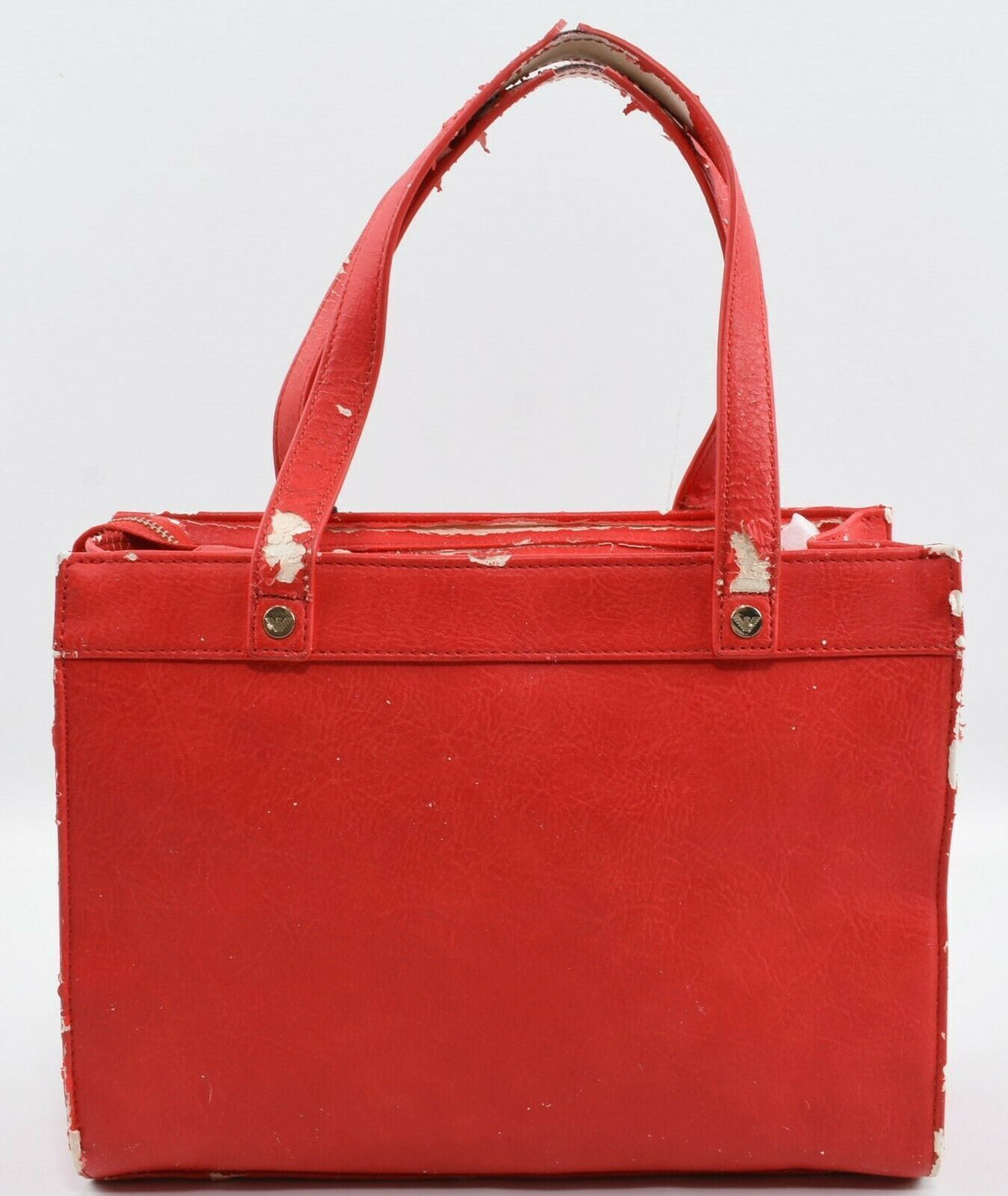 ARMANI JEANS Red Distressed Faux Leather Handbag - 'use until it's no use'