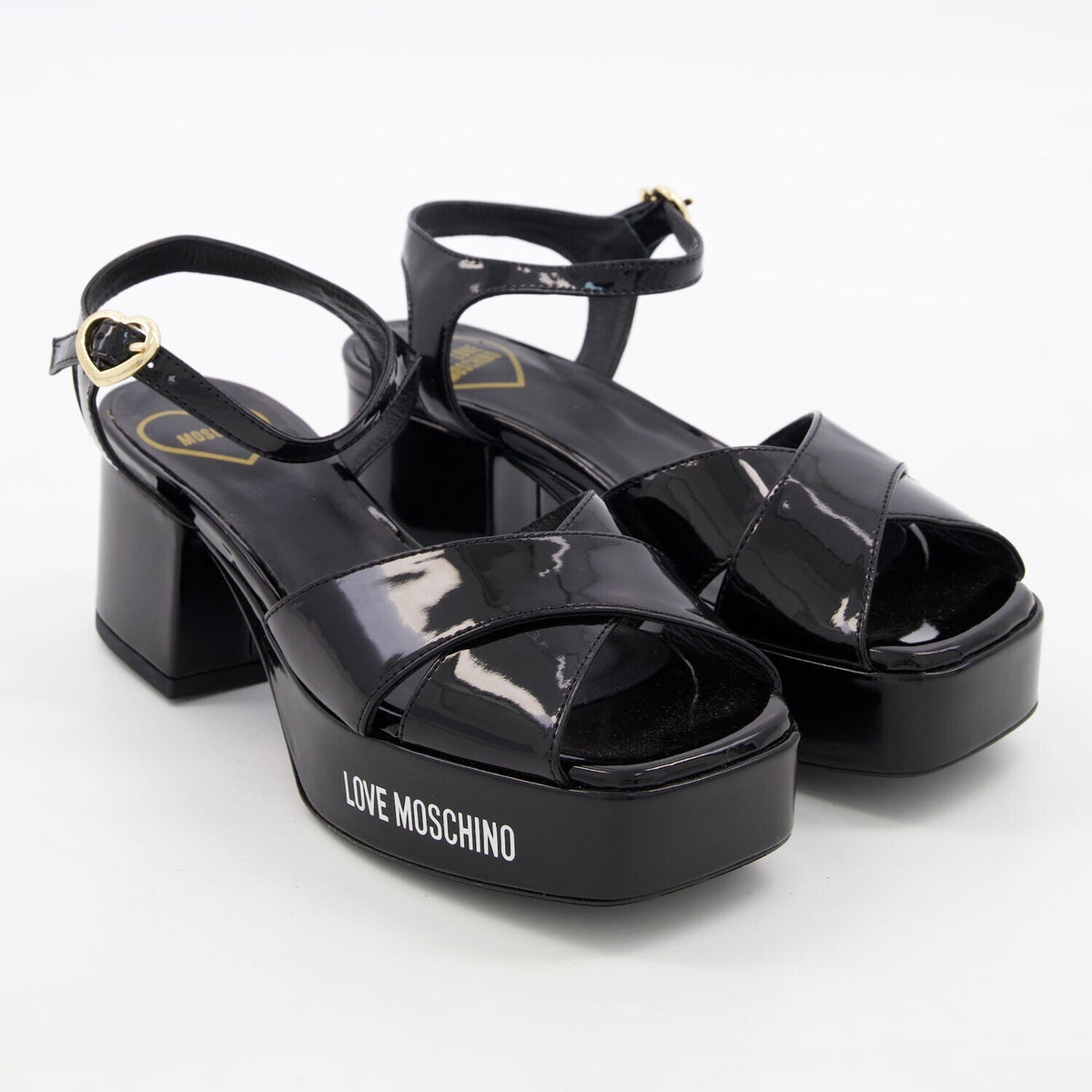 Love Moschino Black Leather Heeled Sandals UK6 EU39