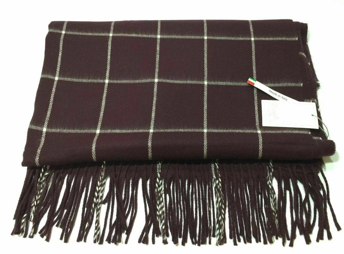 ZIGHILLI Burgundy Checkered Women's Scarf / Shawl - Made In Italy
