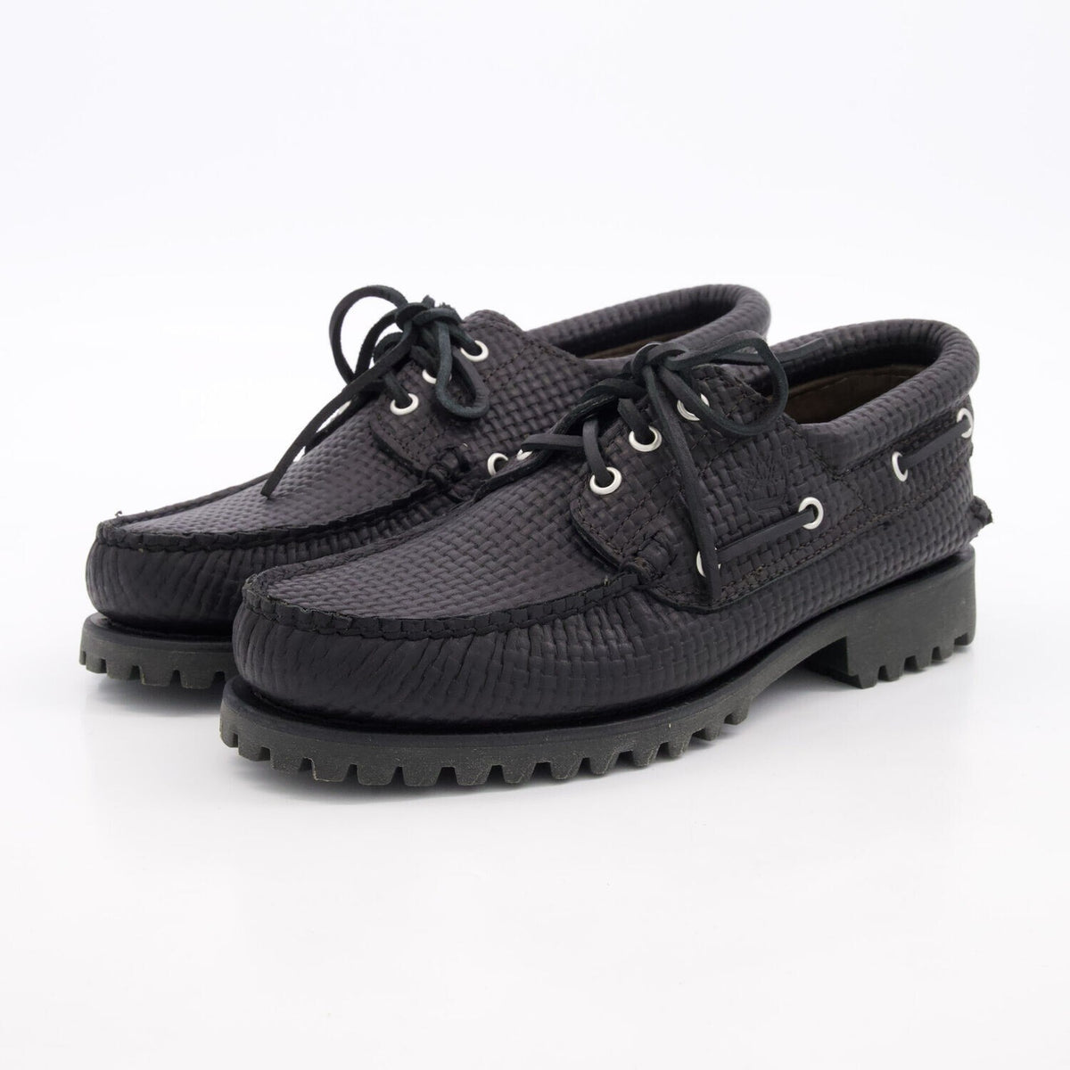 Genuine Timberland black weave Full Grain Boat Shoes 3 Eye RRP £180 size- UK10