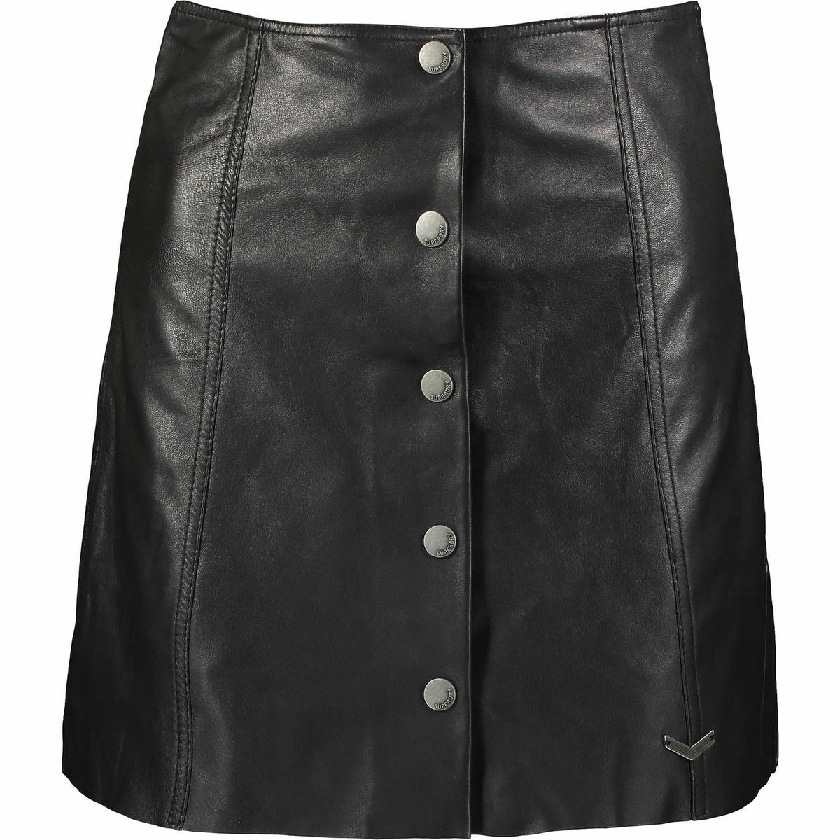 SUPERDRY Women's Black Leather Button Through Mini Skirt size XS
