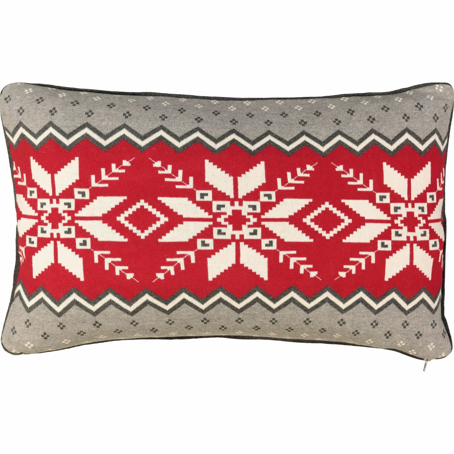 AMELIE HOME Red & Grey Festive Snowflake Feather Knitted Cushion 40x60cm