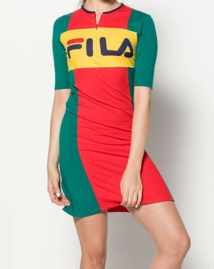 FILA Women's KIKI Bodycon Dress, Green / Yellow / Red, size XS or size Small