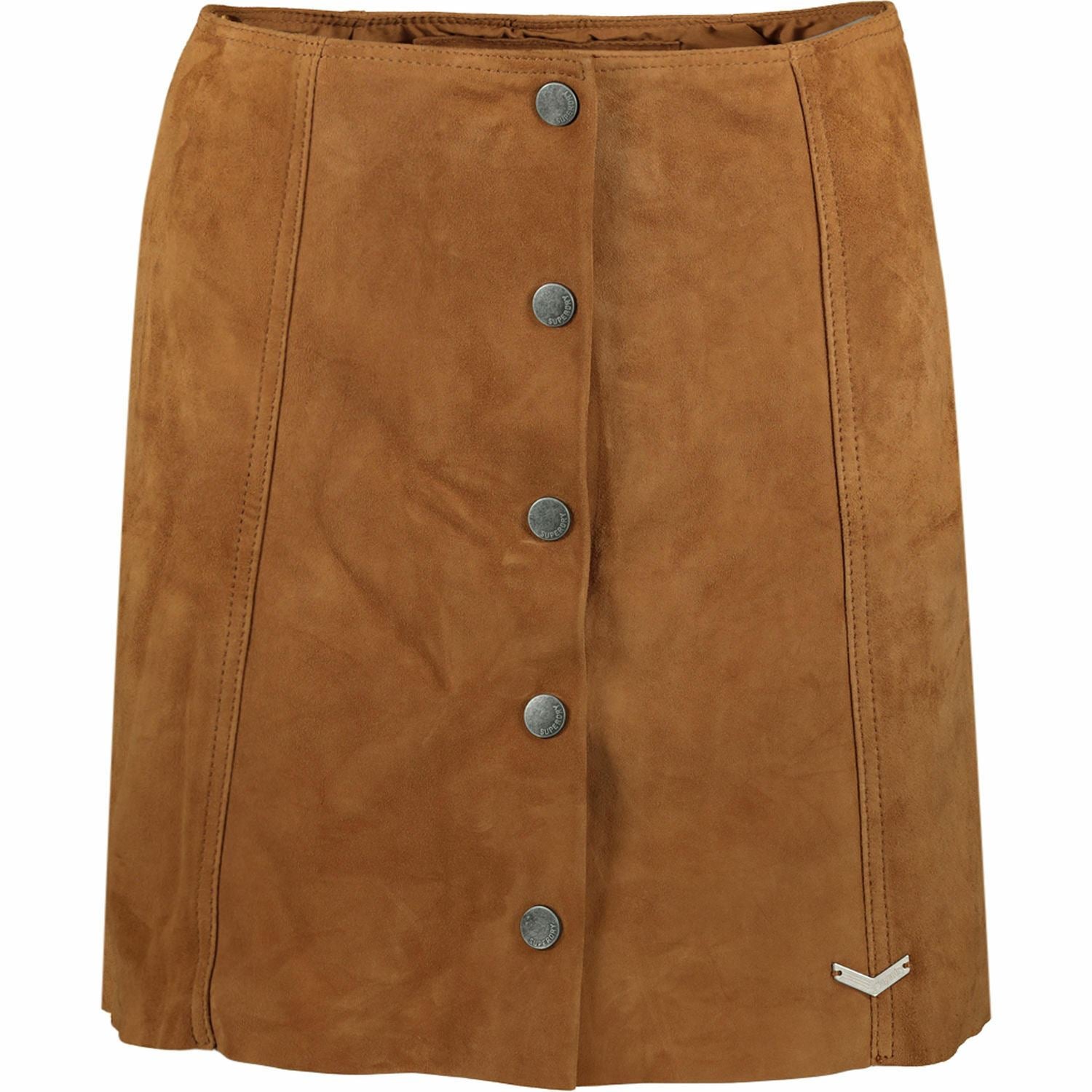 SUPERDRY -Women's Tan Button through Suede /Leather Skirt-XS, S, M, L