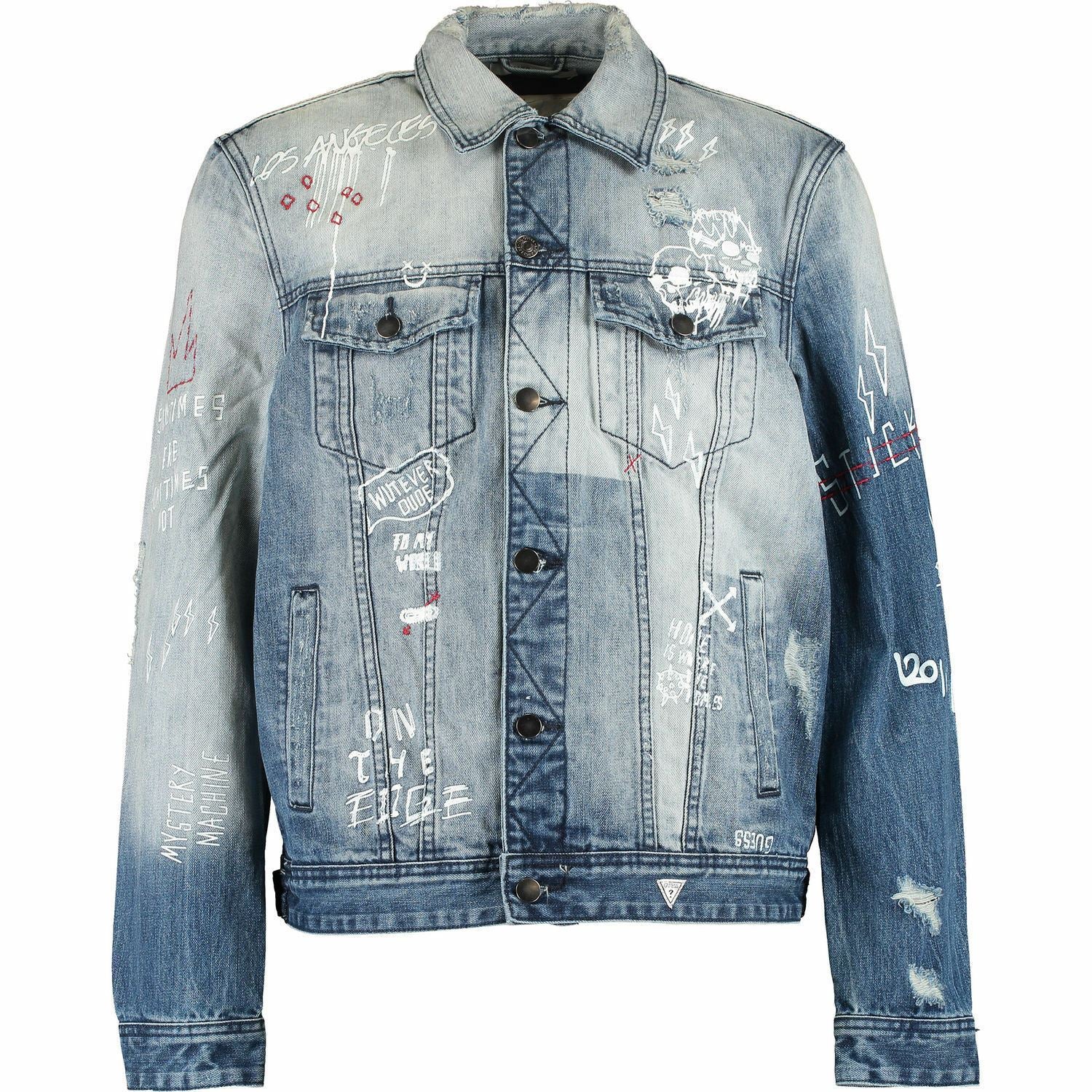 GUESS Men's DILLON Blue Distressed Denim jacket, size Large