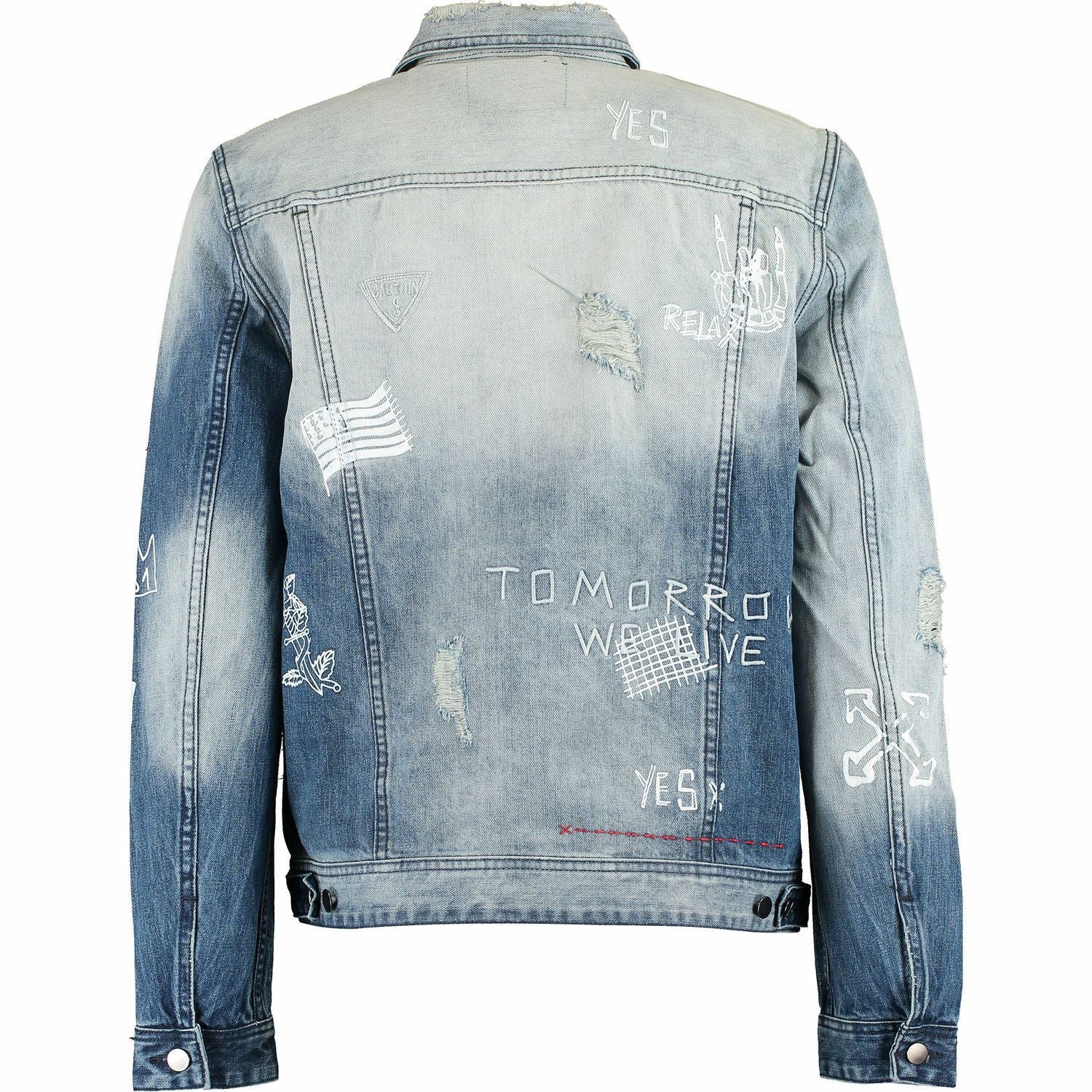 GUESS Men's DILLON Blue Distressed Denim jacket, size Large