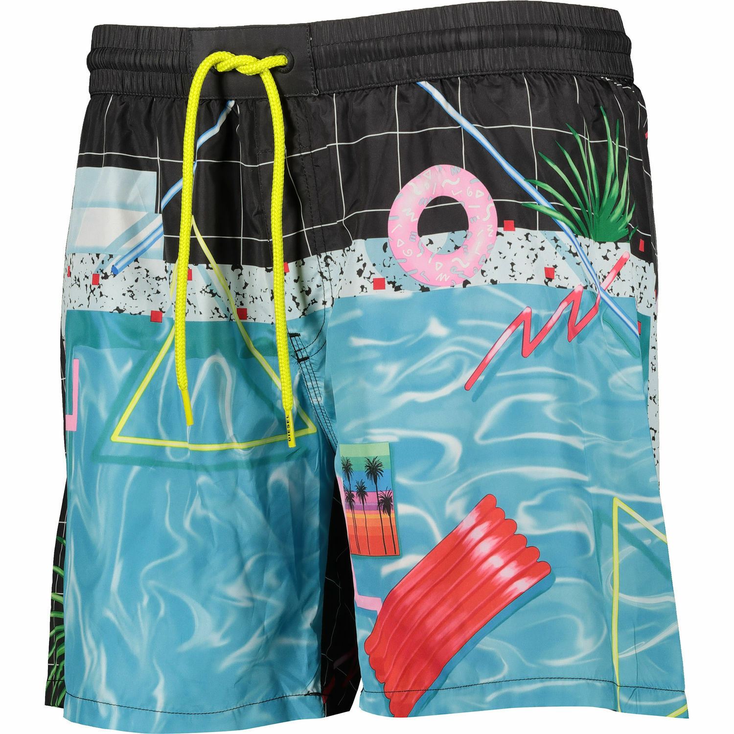 DIESEL Men's Black/Blue Retro Print Swim Shorts Size S Size M Size L Size XL