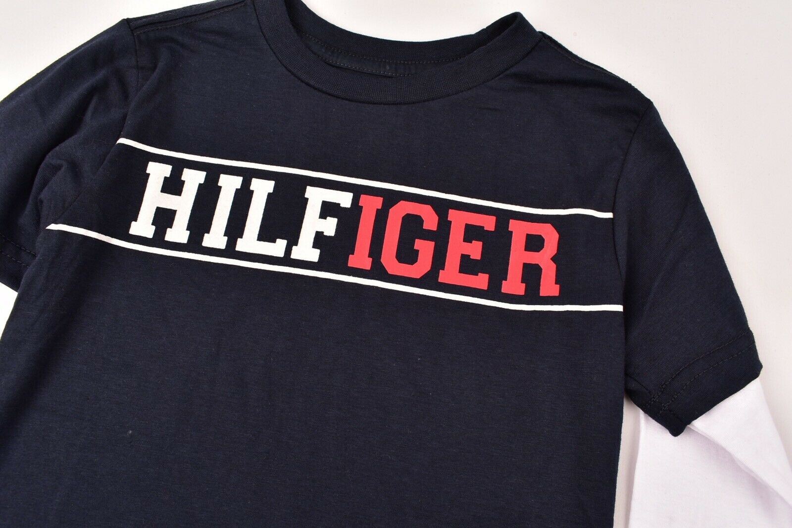 TOMMY HILFIGER Boys' Kids Layered Look Long Sleeve Top, Navy Blue, 4-8 years